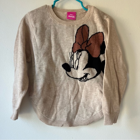 Disney Junior Minnie Mouse Sweater Girls 4T Beige Knit Pullover Long Sleeve Top - Picture 1 of 7